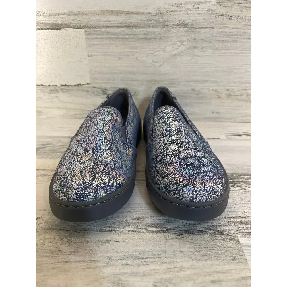 NWOT Vionic Avery Metallic Slip On Loafer Womens 7.5 Navy Blue Silver Orthopedic